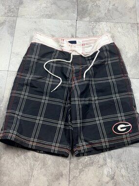 Georgia Bulldogs Board Shorts Men's M Black Plaid NCAA Swim Trunks Y2K
